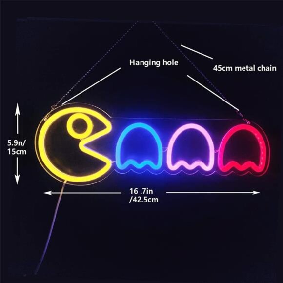 Pac Man Ghost LED Neon Light Game Sign Room Decor Atari 2600 Namco Retro Classic - Picture 3 of 8